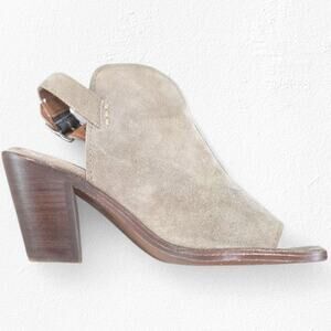 Frye Taupe Suede Peep Toe Slingback Booties Size 8 Block Heel Ankle Strap